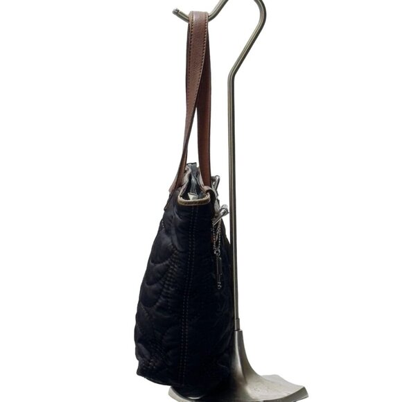 FOSSIL Women's Key-Per Quilted Black Tote Bag Leather Trim & Polka Dot Lining - Picture 5 of 14